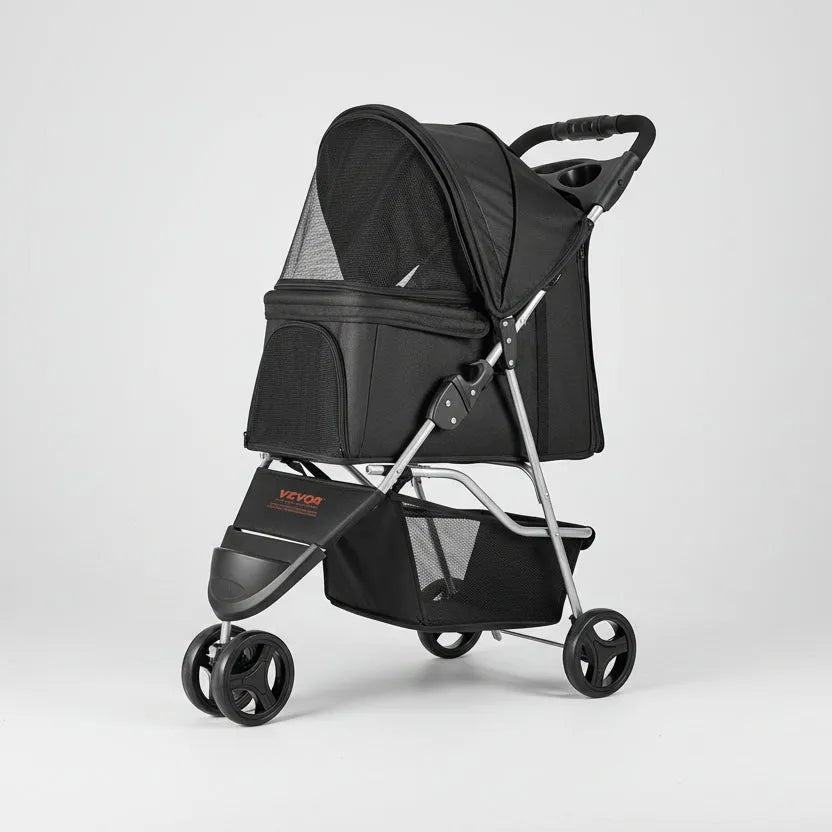 The Growing Mart Foldable 3 Wheel Pet Stroller with Brake for Safe Travel Main image
